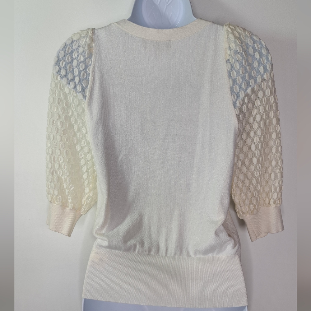 Express Ivory Short Puff Sleeve Cardigan Size XS - Picture 10 of 12